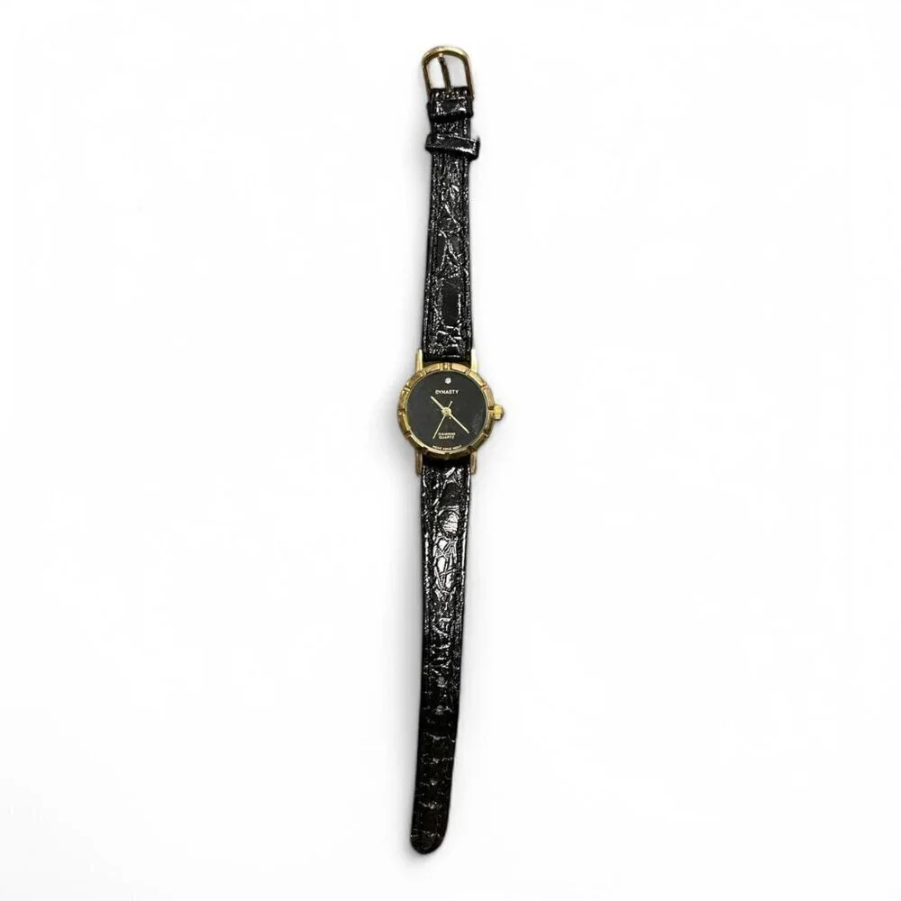 Vintage Dynasty Gold & Black Quartz Watch – Genuine Leather Strap